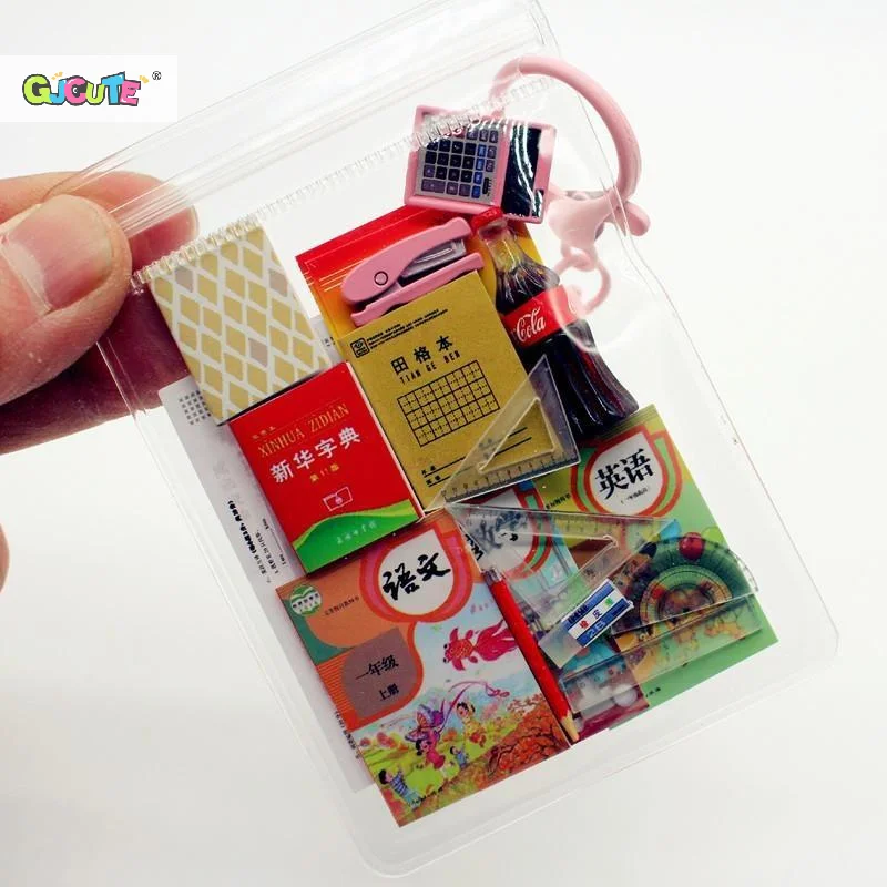 Miniature Dollhouse Books Stationery Set For Children Model For Doll Accessories Mini Simulation Keychain Bag Charm