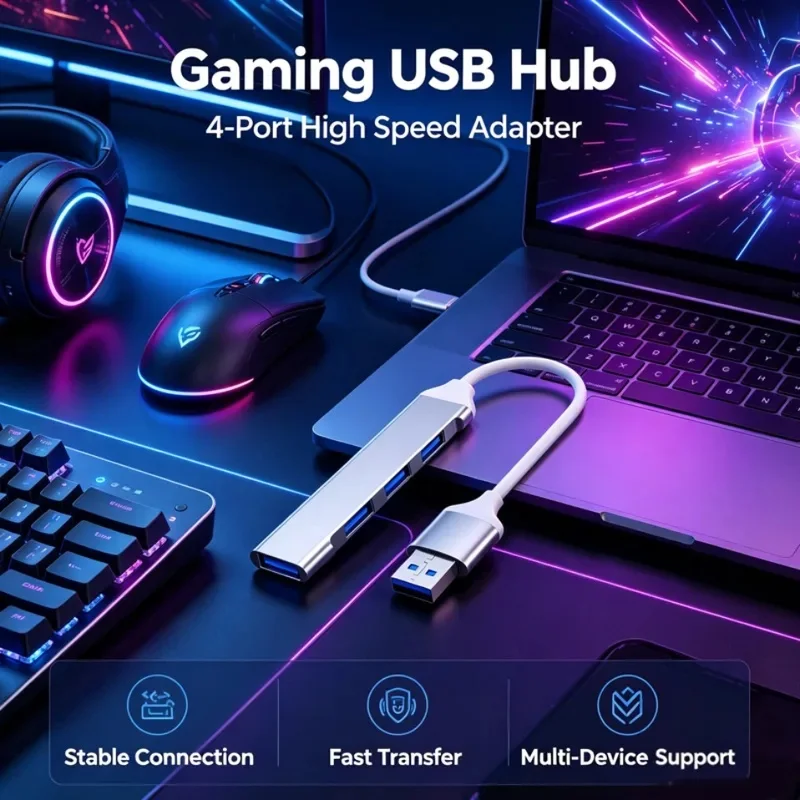 Hub USB 3.0 de 1-4 Portas, Hub USB de Alta Velocidade Tipo C, Divisor de 5Gbps para Acessórios de Computador, HUB Multiportas com 4 Portas USB 3.0 e 2.0