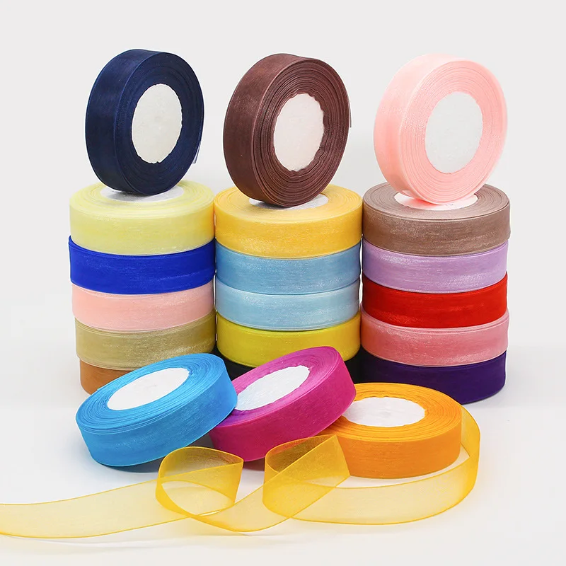 25/40mm (45Meters/Roll) Organza Ribbon Wrapping Christmas Party Home Gift Packaging Wedding Decoration Tapes DIY Chiffon Ribbons