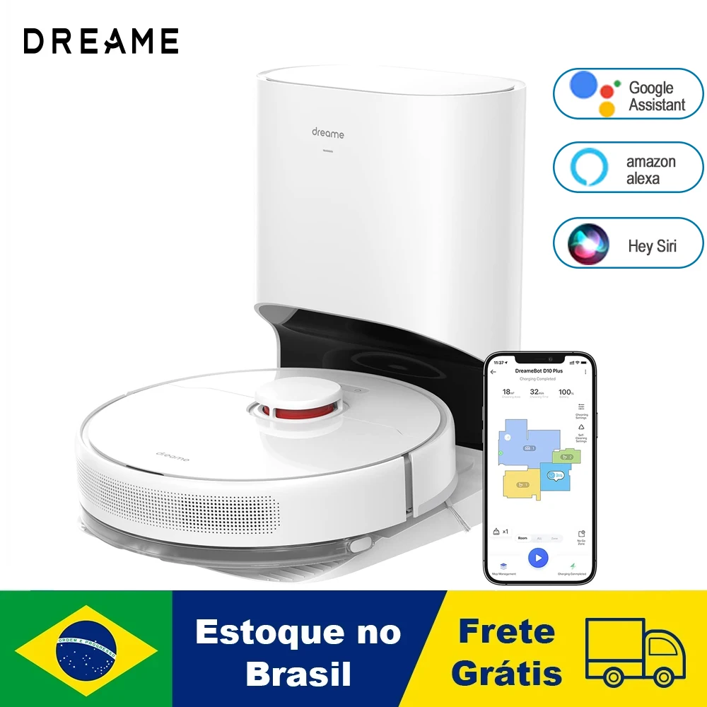 dreame D10 Plus Robot Vacuum and Mop with Self-Emptying Base， 4000 Pa Suction，Compatible with Alexa, Wi-Fi Connected