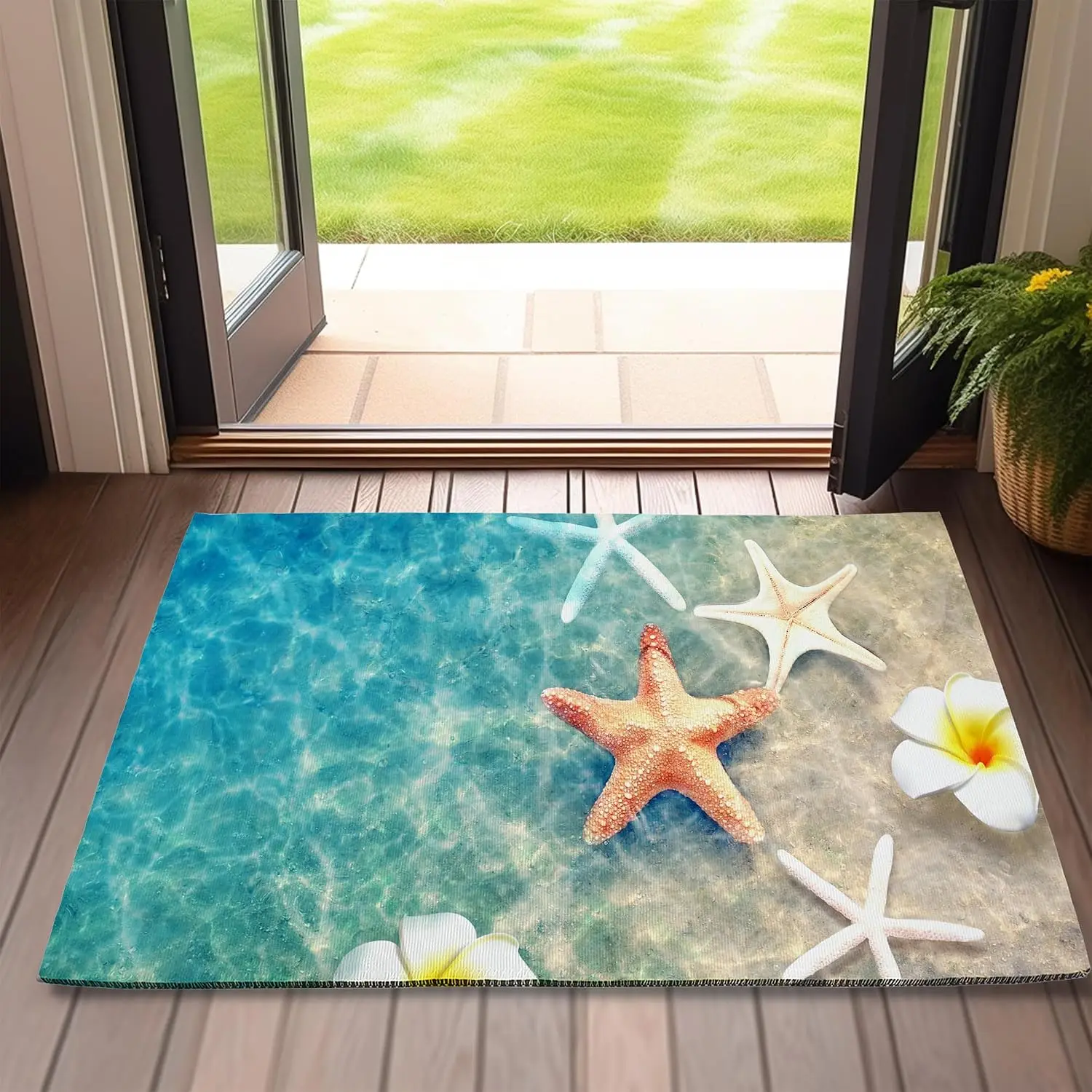 Tropical Beach Ocean Starfish Rug Mat Runner Waterproof Polyester Coastal Design Home Decor Bathroom Living Room Accent Rug