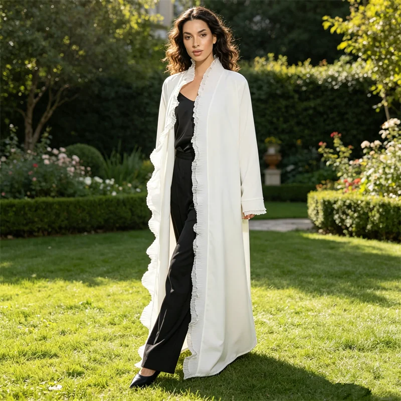 

Eid Ruffle Kimono Cardigan Women Muslim Dress Dubai Abaya Kaftan Islam Clothing Kebaya Caftan Marocain Femme Robe Vestidos Gown