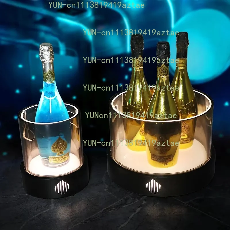 Luminous round ice bucket double ice bucket KTV wine metal base acrylic