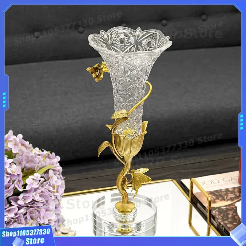 Luxury Brass Tulip Vase with Crystal Glass Accents Elegant Flower Arrangement Holder for Living Room Bedroom Home Decor