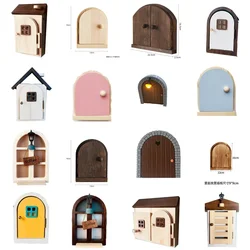 Mini Alice Wonderland Door Fairy Tale Courtyard wood door Wooden Craft Micro Landscape Garden Miniature Fairy Elf Door