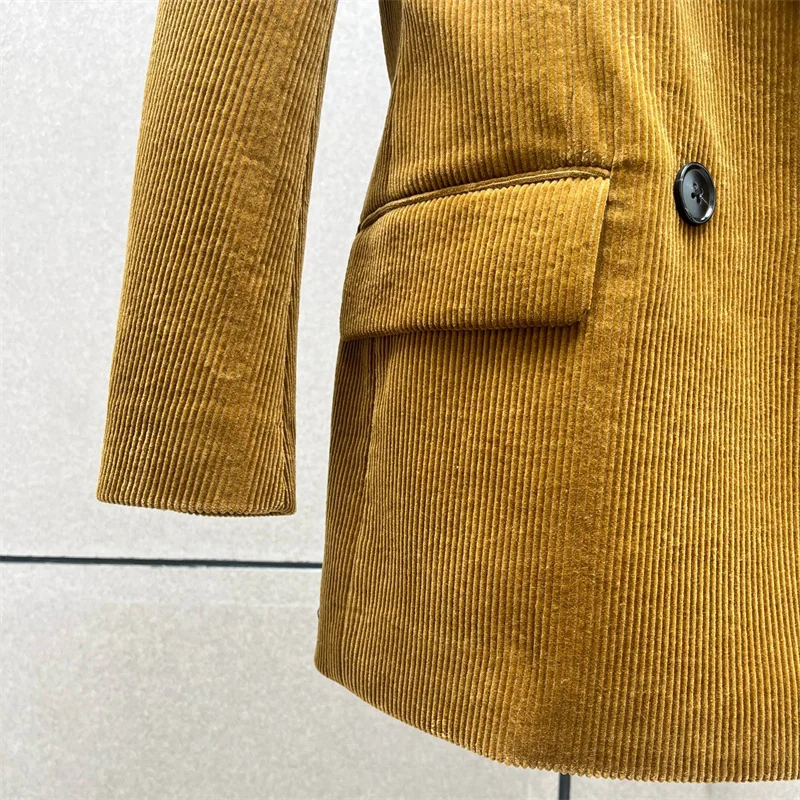 Jaqueta feminina novo inverno 2025 duplo breasted fino ajuste lapela manga comprida topo puro algodão veludo feminino terno jaqueta y2k casaco