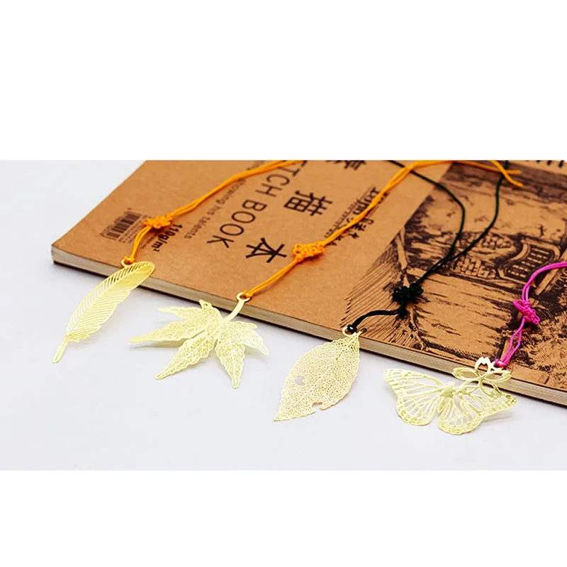 Metal Leaf Vein Bookmark for Book Brass Hollow Book Mark Pages Paper Tassel Bookmarks Exquisite Stationery Envelope Card Gift