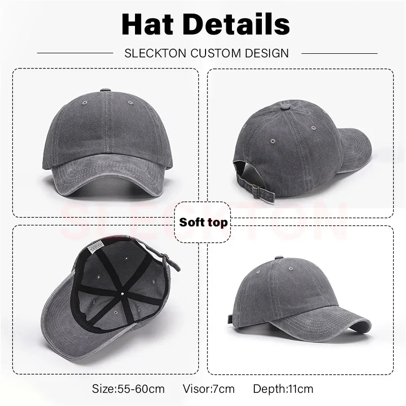 SLECKTON Custom Logo Retro Baseball Cap für Männer und Frauen DIY Design Brief Stickerei Hut Anpassen Kappe Grafik Druck Großhandel