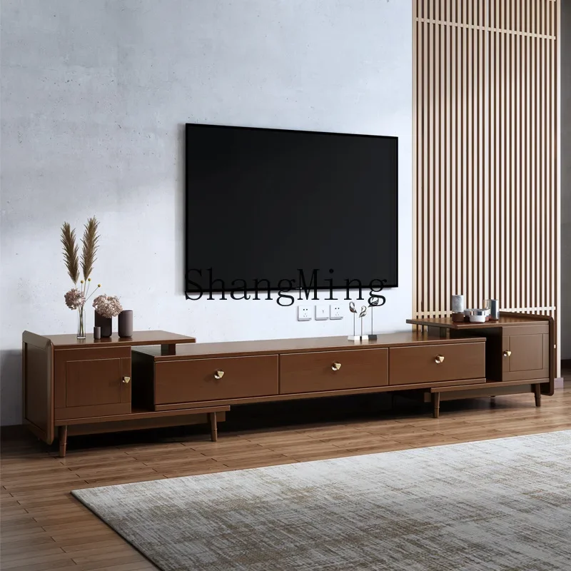 

SM solid wood TV cabinet modern simple small apartment coffee table TV cabinet combination retractable