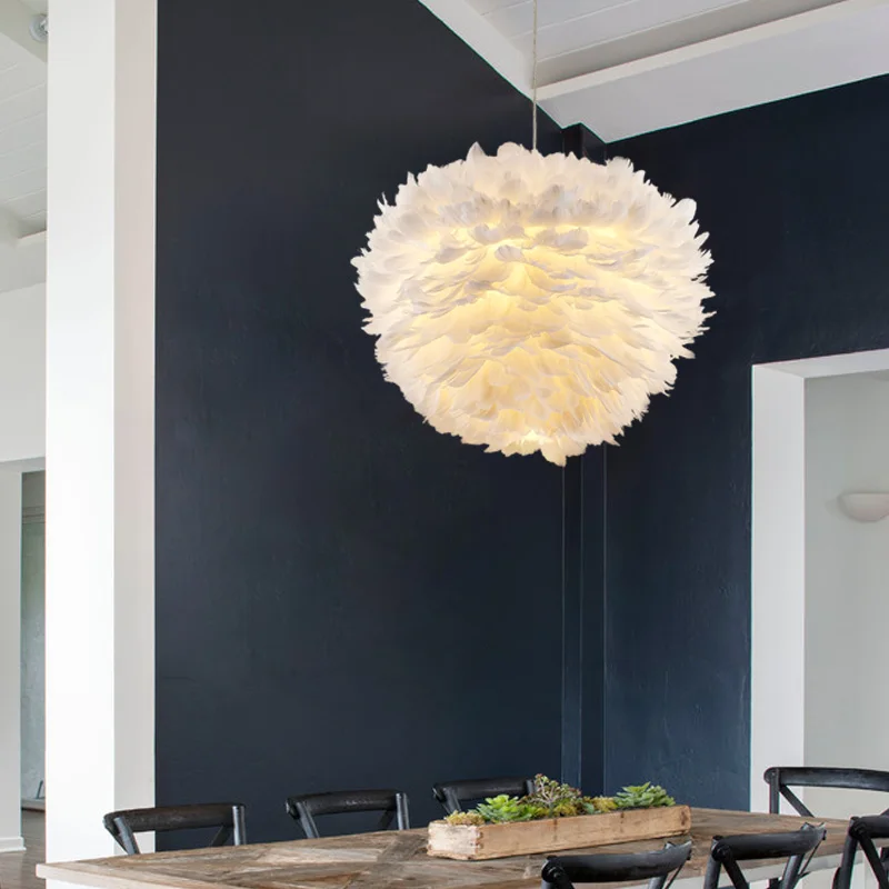 Nordic modern creative personality bird's nest feather chandelier, suitable for bedroom, dining room, children's room lamp