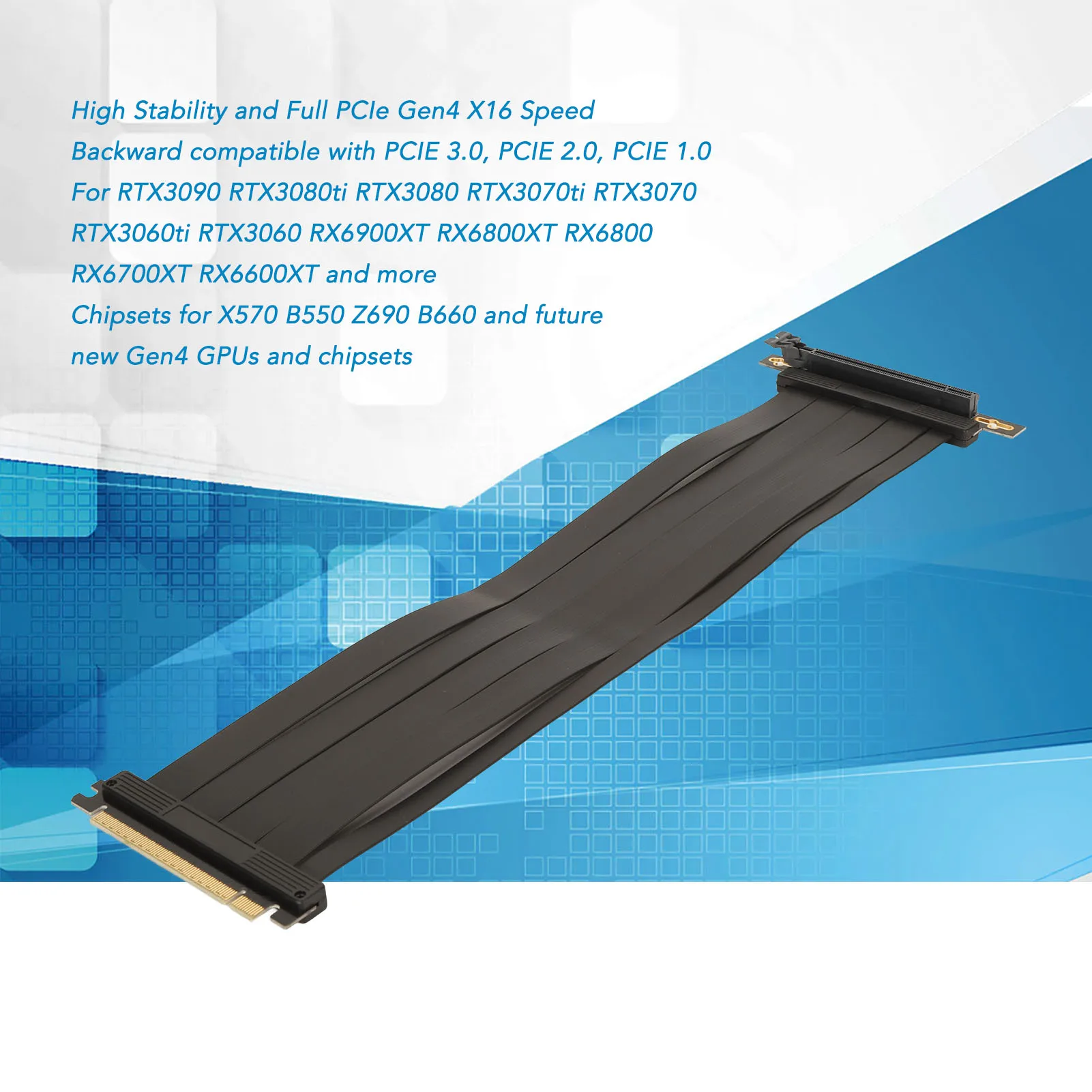 PCIE 4.0 X16 Riser Cable GPU Extension Cable Flexible 90 Degree Connector Prevent Interference for Z690 for B550 for RTX4090