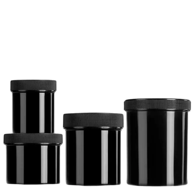 

10pcs Empty Cosmetic Containers 100ML 250ML 500ML Face Mask Jar Wide Mouth Refillable Bottle Shiny Black Plastic Pots With Lid