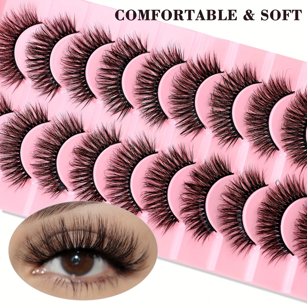 10 Pairs of Delicate False Eyelashes, Fluffy Lightweight Eyelashes, Imitating Cat Eye Eyelashes, Natural Anime Style False Eyelashes