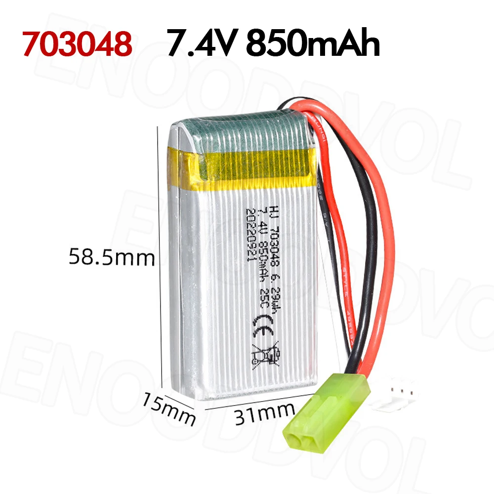 703048 850mAh 7.4V Lithium Battery with SMALL TAMIYA Plug 2S 7.4V Rechargeable LiPo Battery for Rc Cars Tanks Robot Boats Guns