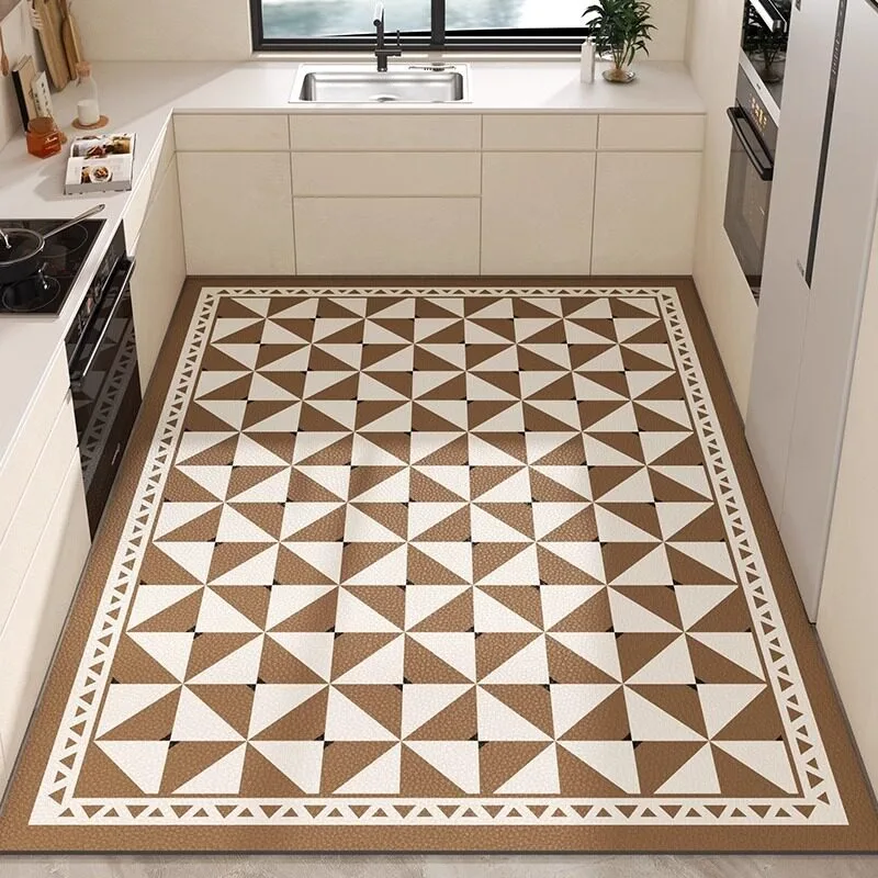 Modern Geometric Printing Carpet PVC Leather Kitchen Foot Mats Anti-slip Durable Floor Mat Oil-resistant Washable Easy Clean Rug