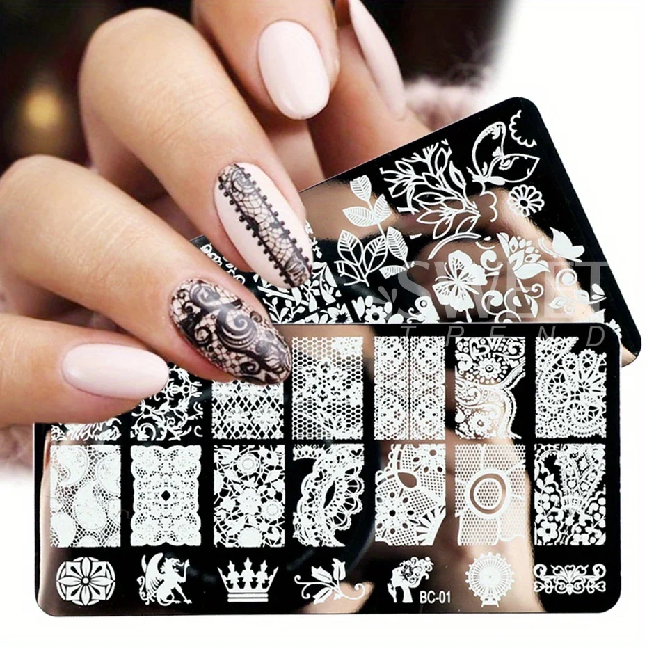 5 Sheets Lace Flowers Nail Stamping Plates Mandala Geometric Nail Art Stamp Templates Polish Printing Stencils Manicure Tools