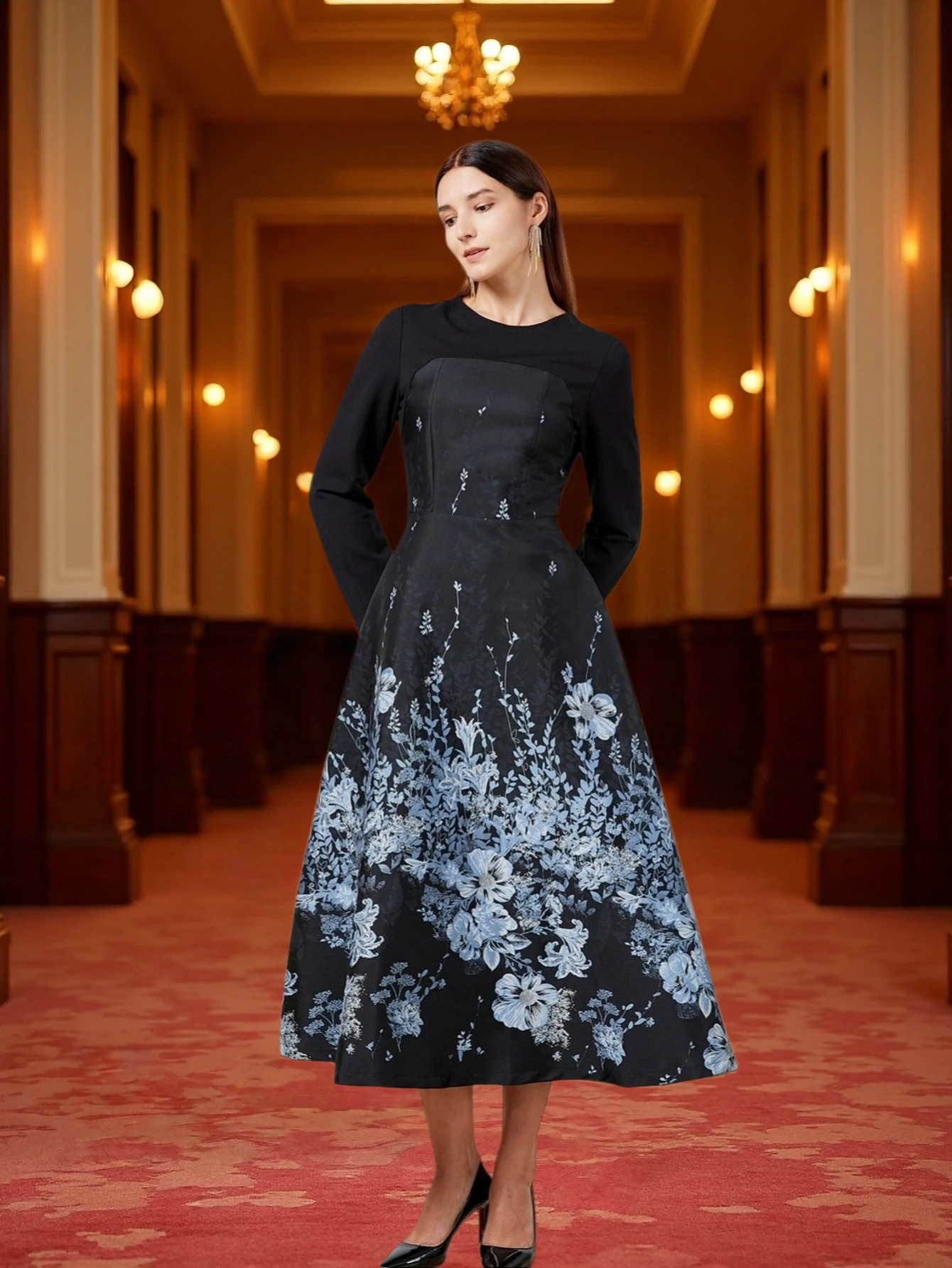 Women Luxury Long Maxi Jacquard Dress Ladies Floral Elegant Dresses New Year Ball Gown Casual Evening Party Maxi Clothing