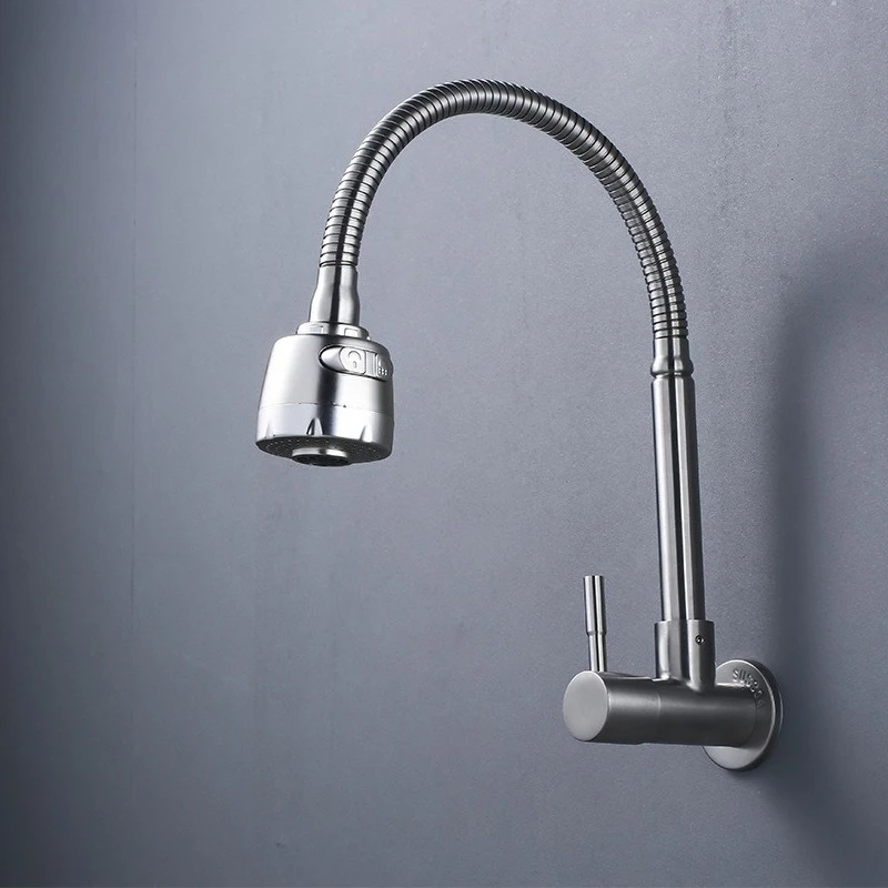 

Kitchen Faucet Wall Mounted 2 Modes Spray Sink Faucets Household Single Cold Water Tap WashBasin Faucet 304 Stainless Steel Taps