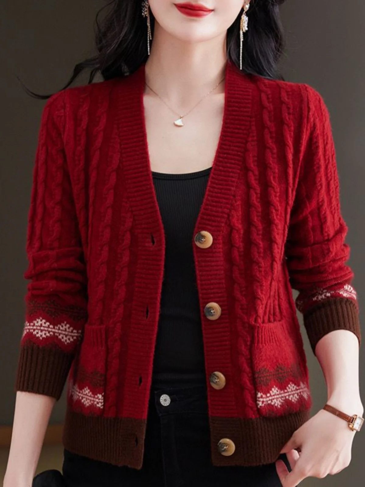 

Свободный вязаный свитер с v-образным вырезом, весна-осень, новая верхняя одежда Sle Twist, универсальный открытый кардиган, теплый, удобный, длинный све