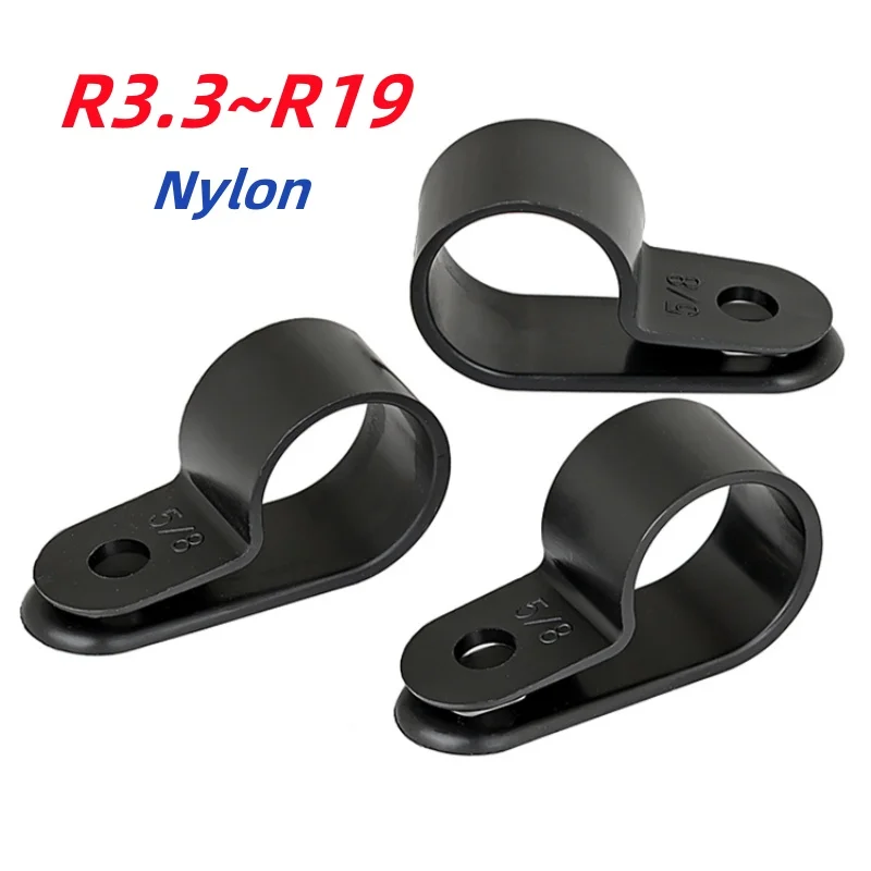 Black R-Type Nylon Cable Clamp Plastic P Clips Fasteners Cables Mounting Fix Hardware Electrical Fittings