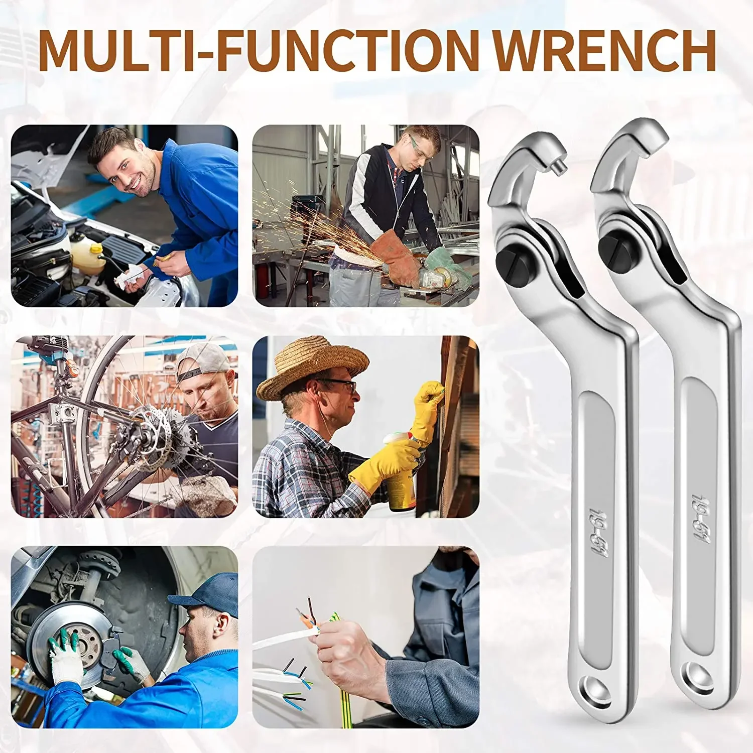 Hook Spanner Adjustable Universal Wrench Set Round/Square Head CR-V Shape Chrome Vanadium Screw Nuts Bolts Driver Hand Tools