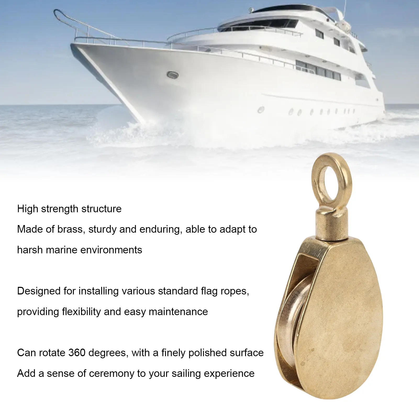 50mm Boat Brass Flag Rope Pulley Elegant Boats Yachts Smooth Flagpole Sliding Hardware for Enhanced Flag Hoisting Experience