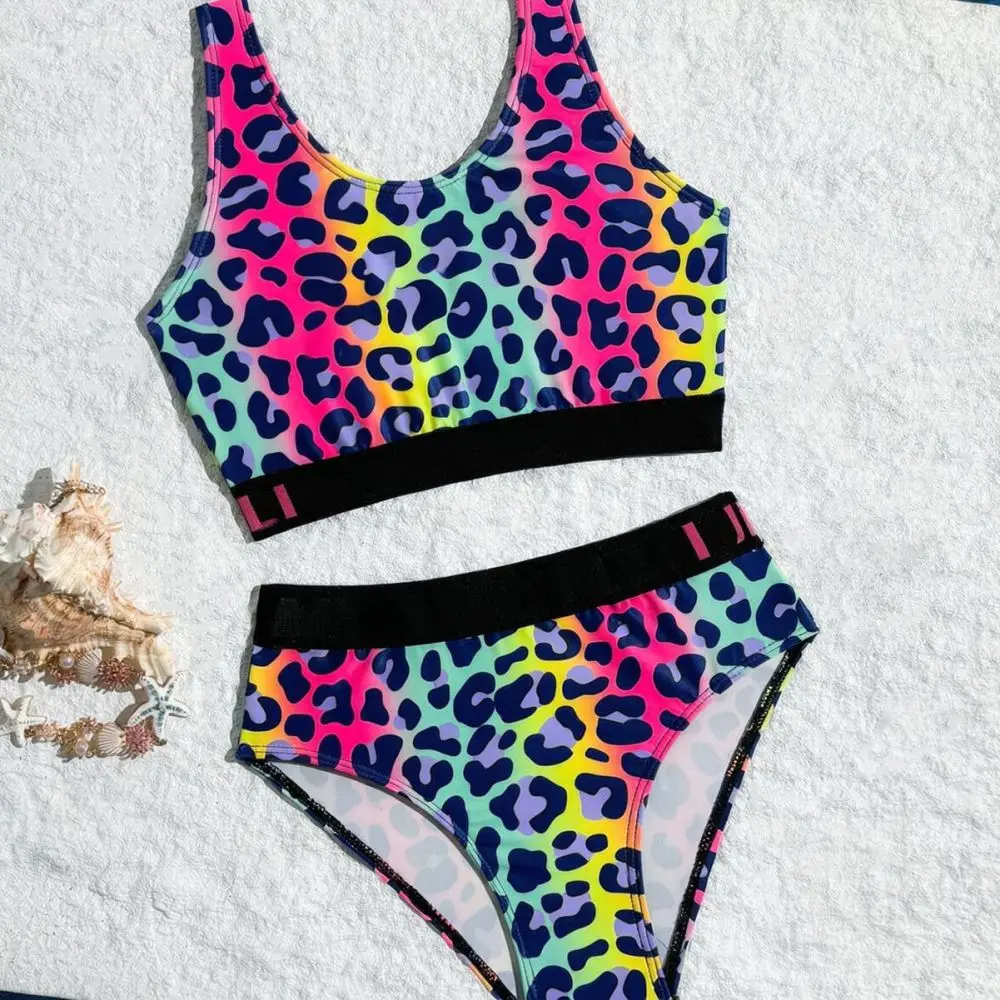 Girls Two Piece Swimwear Leopard Gradient Printed Bikini Set Kids Summer Beach Pool Bathing Suit Big Children Apparel