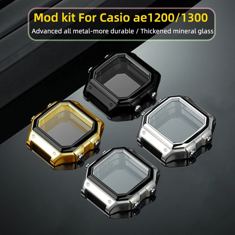 

AE1200 metal case bracelet 3299 movement AE-1200 case black gold silver watch case bezel AE1200 glass film screw men accessories