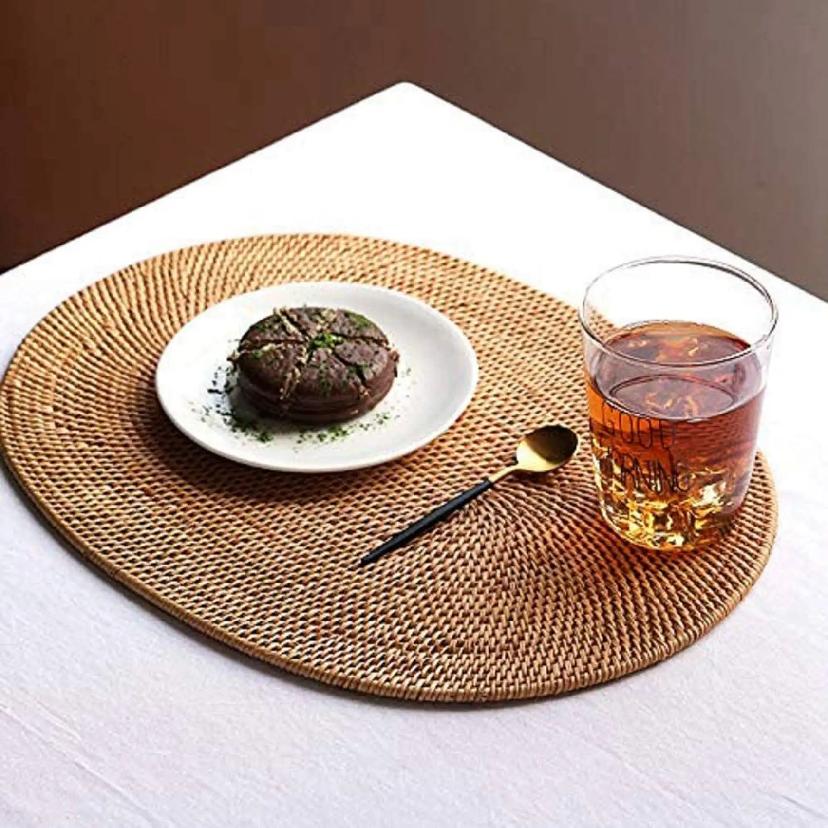 B62B-8 Pcs Oval Rattan Placemat,Natural Rattan Hand-Woven,Tea Ceremony Accessories,Suitable For Dining Room, Kitchen,Etc