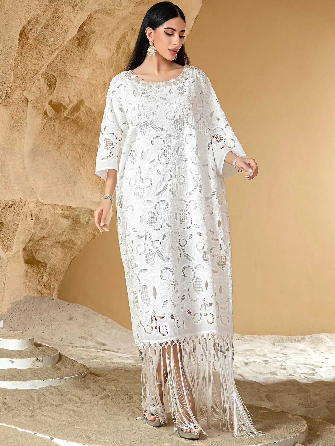 White Embroidery Abayas Women Elegant Muslim Dress Dubai Abbayas Morocco Kaftan Eid Djellaba African Boubou Robe Islam Jalabiya