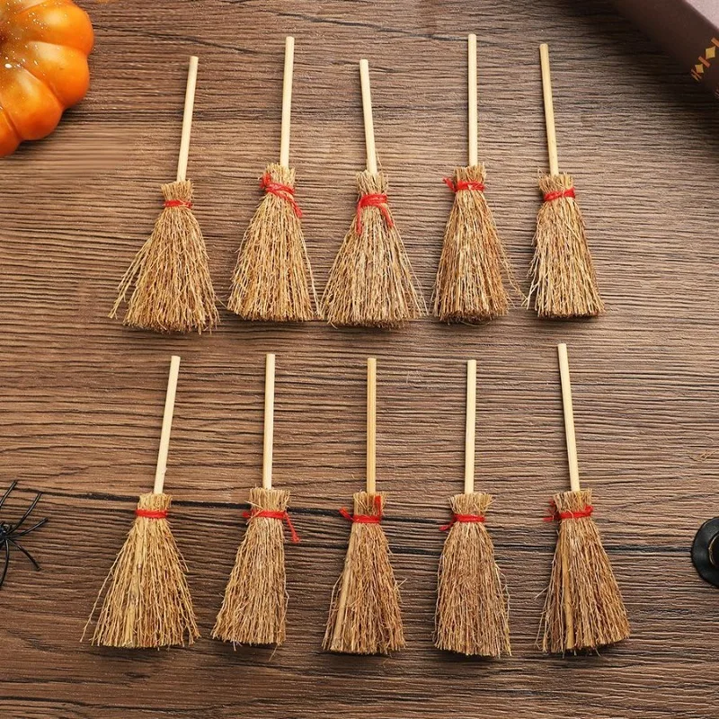 10/100pcs Mini Witch Hat and Broom Miniature Straw Brooms Halloween Party Craft Witches Decor Accessory Small Ornament DIY Decor - view 5