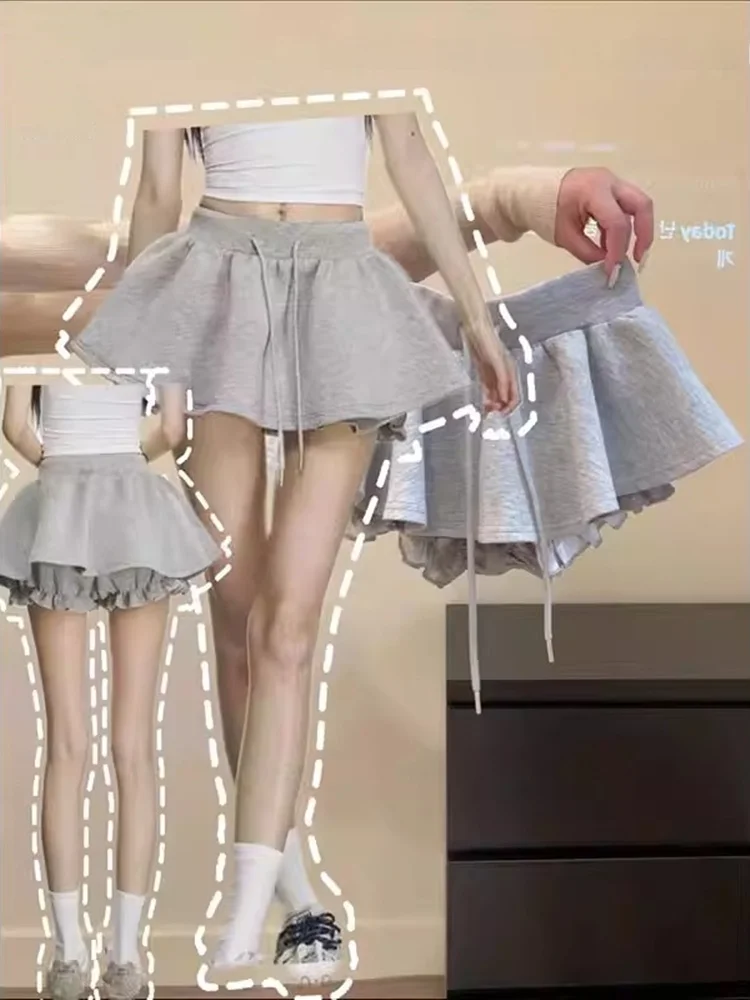 

ay Dstring Юбка-трапеция Женская противолегкая юбка с высокой талией Корейская складная антилегкая юбка для поездок на работу