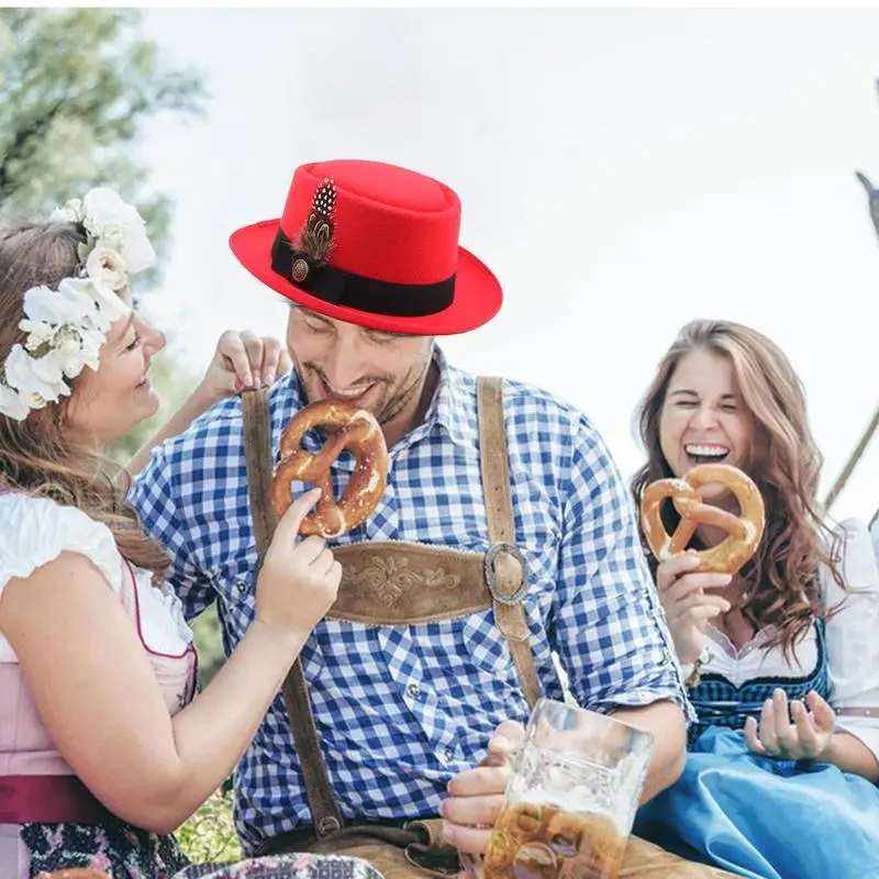 Black Bowler Hat German Hat Oktoberfest Outfits Women Oktoberfest Costume Accessories With Feathers Emblems For Oktoberfest Folk