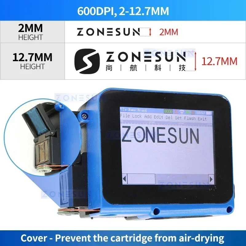 ZONESUN ZS-DC1S Handheld Inkjet Printer Mini Portable Date Coding Machine Touch Screen Type-C For Logo Barcode QR Code 12.7mm