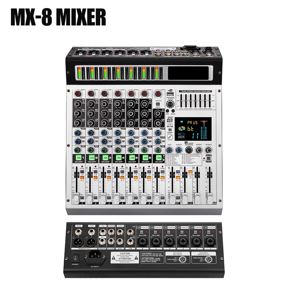 MX12 12-Kanal-Mixer Professionelles Audiomischung 99 DSP digitale Effekte Audiokonsolenmixer DJ Audio-Mischkonsole für Audiobühne