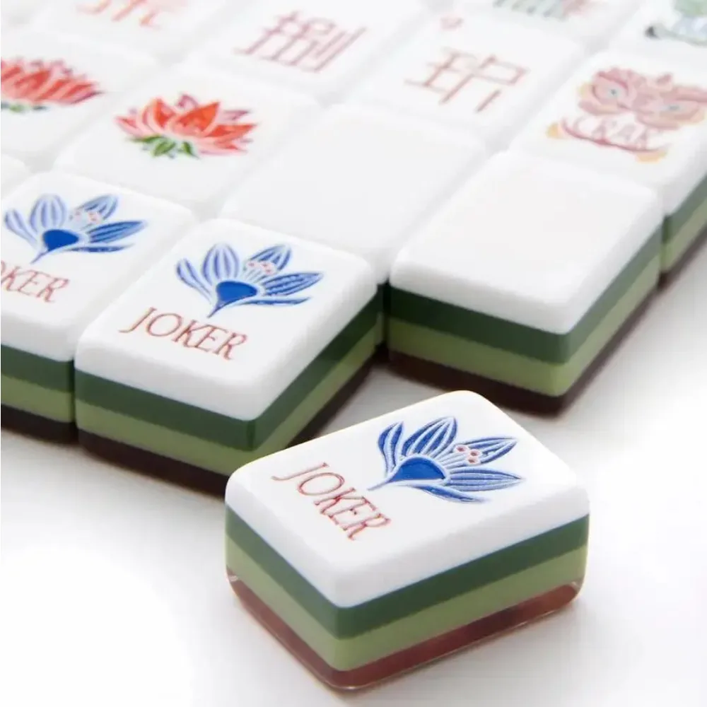 Draagbare 160-delige Amerikaanse Mahjongset, 4-laags houten acrylstenen met houtnerf voor gezelschapsspellen