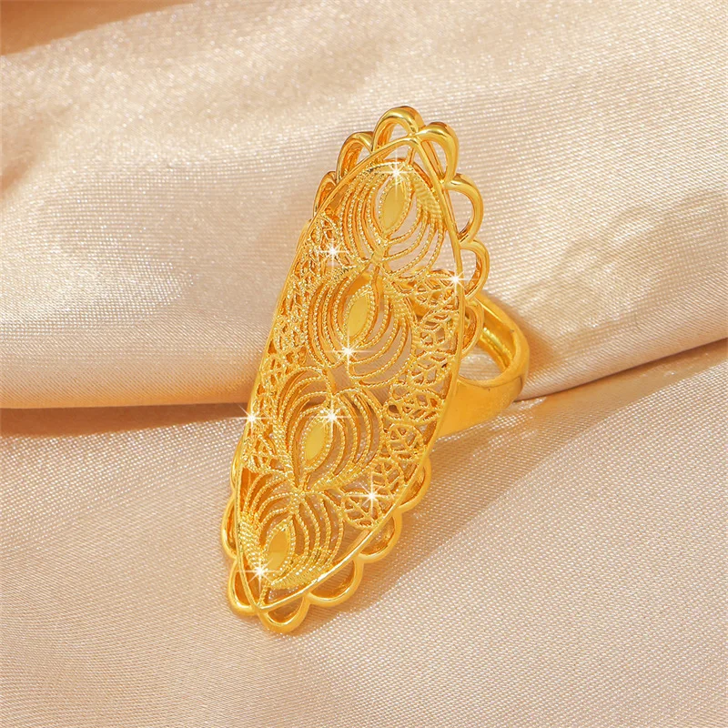 Elegant Gold Color Exaggerated Big Ring for Women Bride Birthday Wedding Engagement Valentine\'s Day Fine Jewelry Ring Gifts