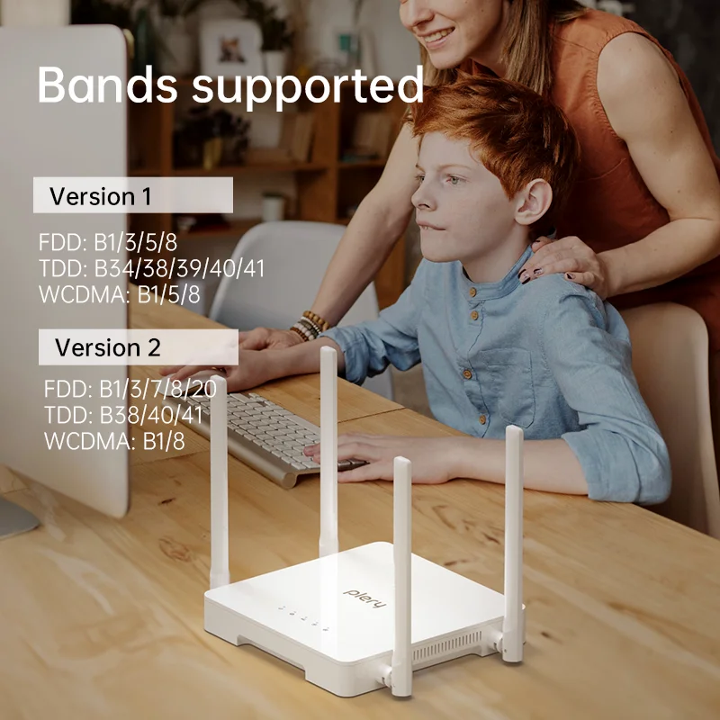 جهاز توجيه Plrey 4G CAT4 WiFi6 لكاميرا IP خارجية/CPE 300Mbps LTE Type-C/DC Power 2*5dBi هوائي مزدوج يدعم 16 جهازًا