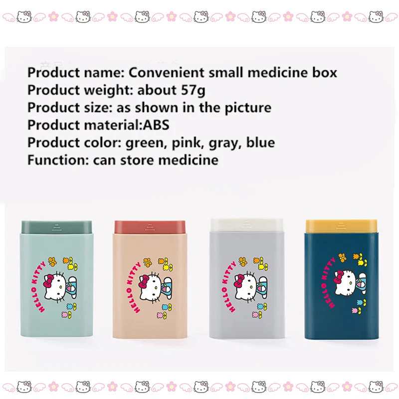 Hello Kitty Cute Mini Pill Organizer Moisture-Proof Pill Case Portable Medicine Holder Containers Travel Grid Sealed Storage Box