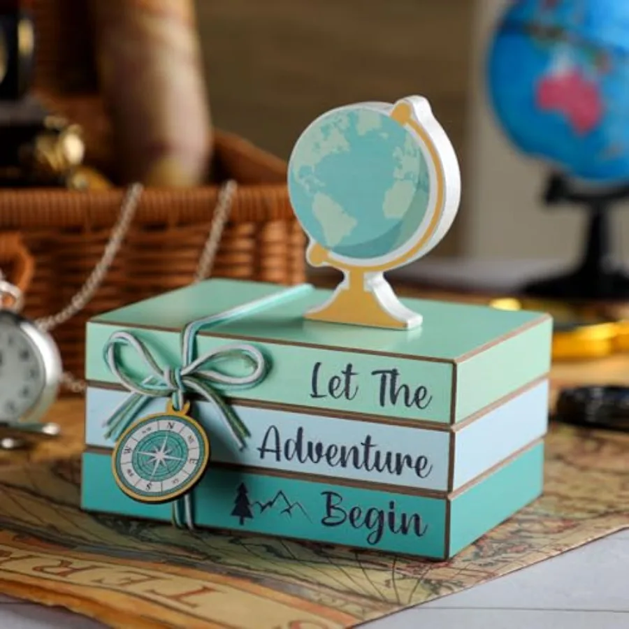 قطع مركزية خشبية تحت عنوان السفر، صينية متدرجة لتزيين الطاولة، مغامرة تنتظر ديكور الحفلات، السفر حول العالم Bon V