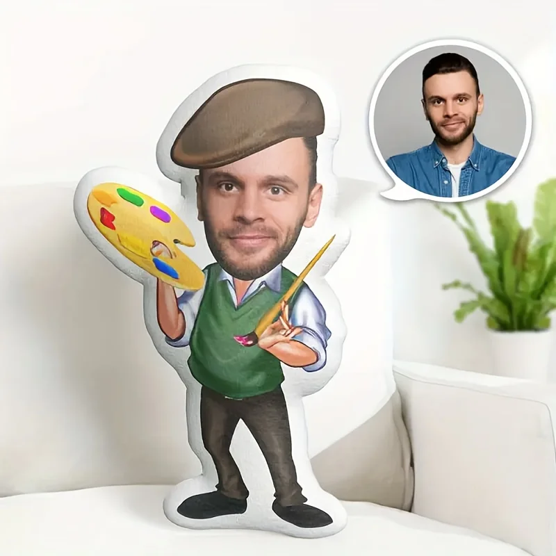 Customized Painter Facial Photo Plush Pillow, Suitable for Birthday, Anniversary, Christmas, Thanksgiving, Unique Gifts for Coup