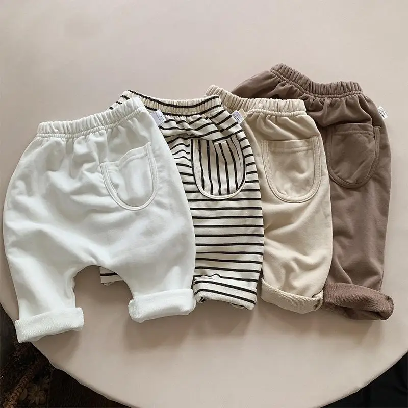 Casual Baby Trousers Bottoming Pant Ed Elastic Striped Pants Solid Color Infant Clothing for Kids Toddler Boys Girl Clothes