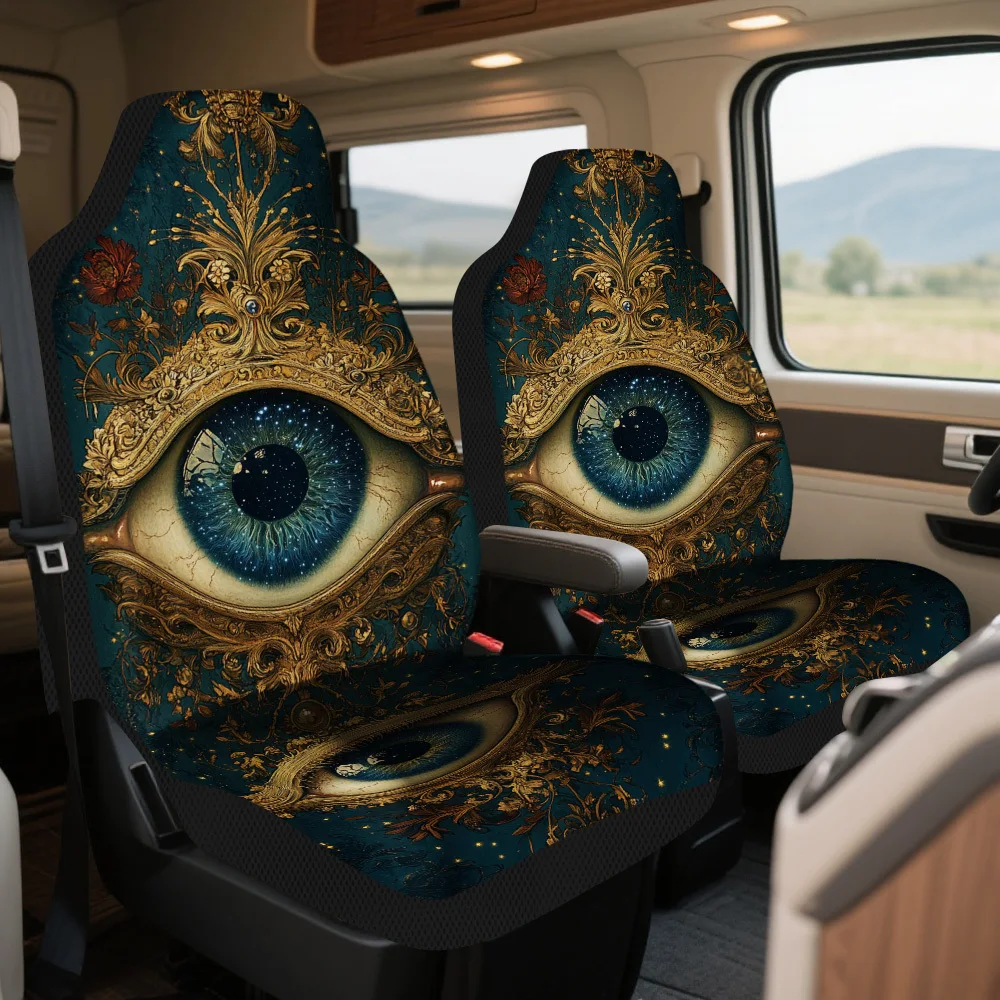 2pcs Horror Fantasy Cosmic Eyes Themed Car Seat Cover Set – Universal Fit Full Set, Durable High-Quality Car Seat Protectors For