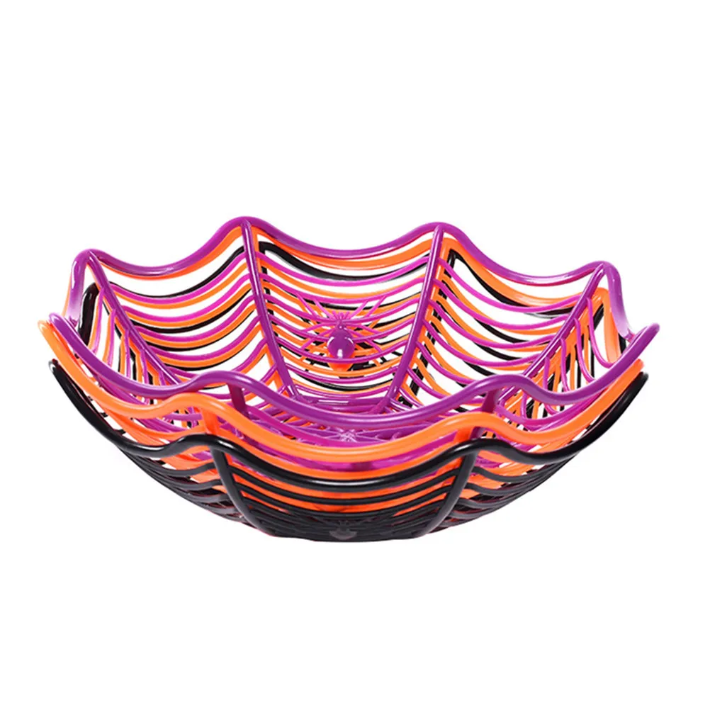 3Pcs Spider Web Fruit Basket Candy Bowl Halloween Party Decor Set Creepy Spider Design for Home Office Hotel Cafe Christmas