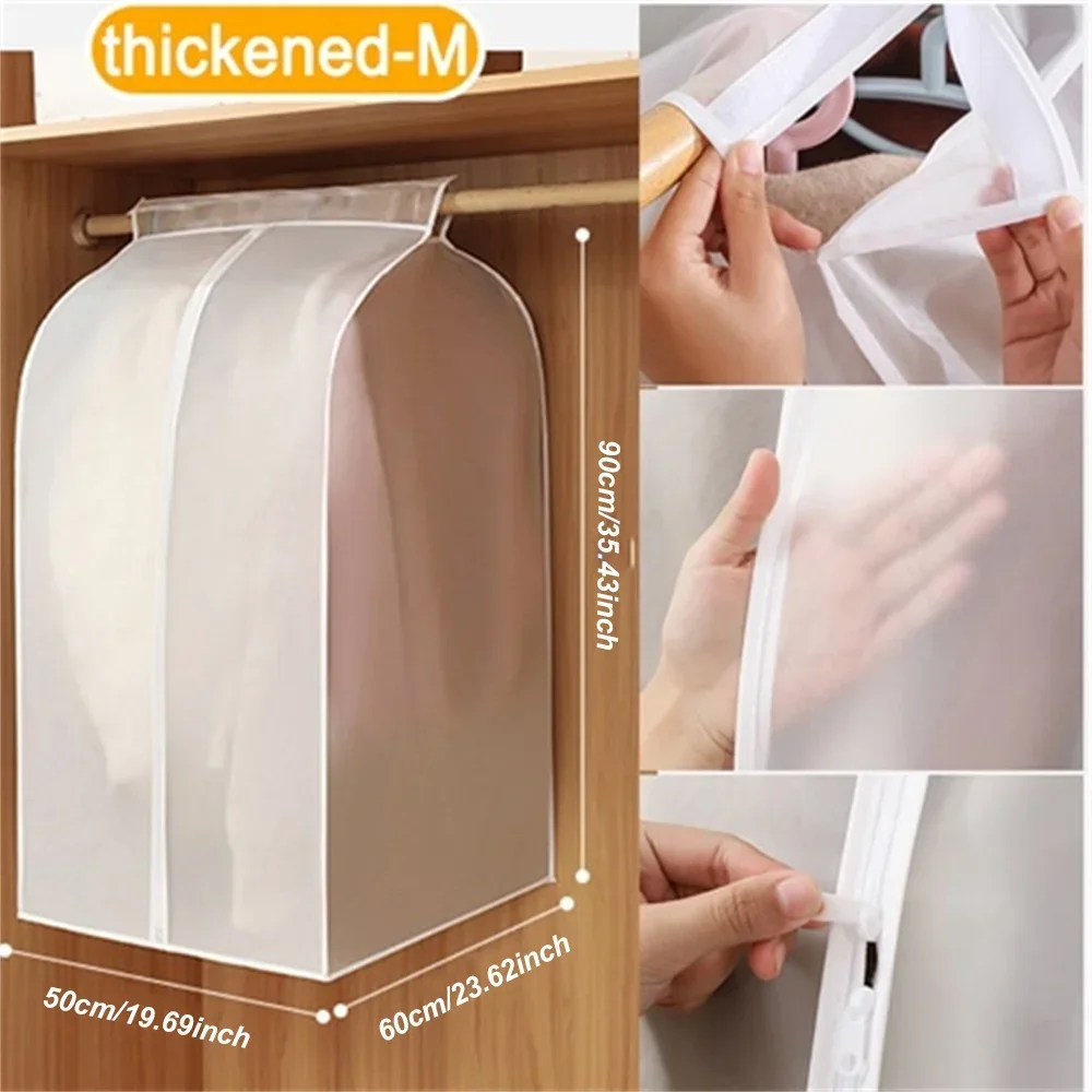 1pcs Clothes Cover Protector Closet Storage Hanging Clothing Storage Bag,With Zipper Magic Tape Strap For Coat Dress Windbreaker