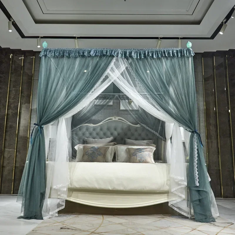 Lace Double-Layer Gauze Palace Mosquito Net Encrypt Thicken Princess Floor Bed Curtain Summer European 3 Door Tent for Home Use