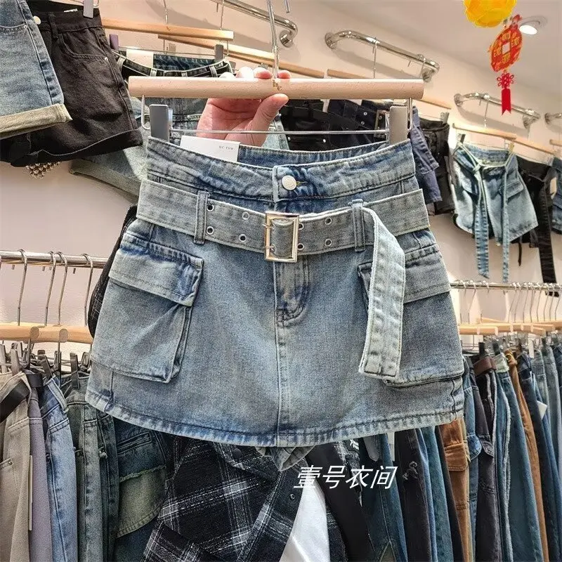 Denim Skirts Women Short Skirt A Line Slim Streetwear Hip Wrap Button High Waist Elegant Mom Jeans Y2k Party Night Summer 2025