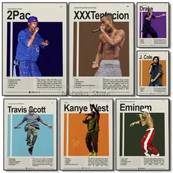 Rapper Hip-Pop Singer 2Pac XXX Eminem Kanye J.Cole Portrait Poster and Prints Canvas Painting Wall Art Pictures Home Room Decor