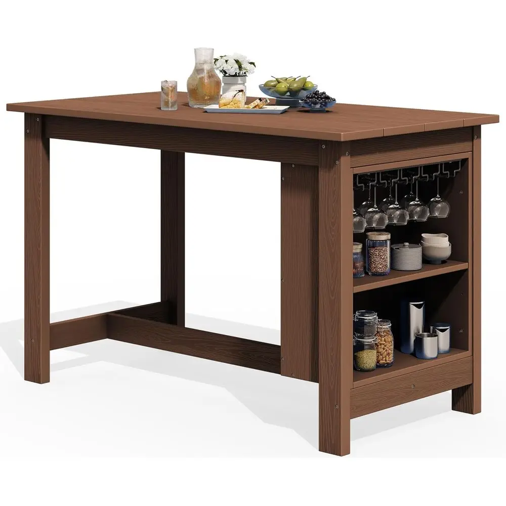 

All-Weather 36 HDPE Counter Height Outdoor Dining Table with Storage and Wine Rack for Patio, Garden, Backyard, or Poolside in B