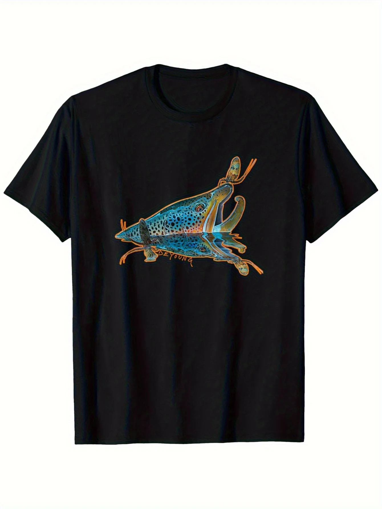 Brown Trout Fly Fishing Graphic Tee Soft Cotton T-Shirt for Fishing Trips Casual Outdoor Wear